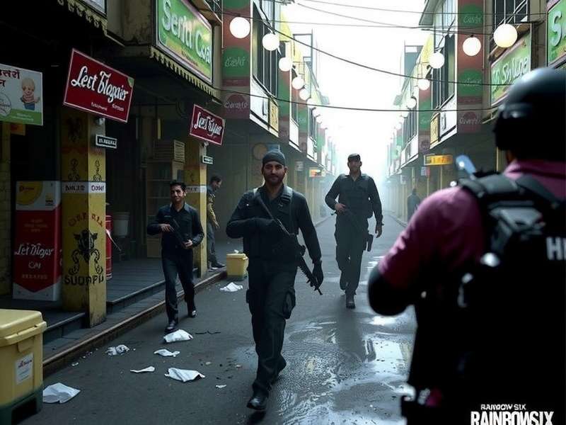 Rainbow Six Ganges Guardians gameplay showing operators in a Mumbai market